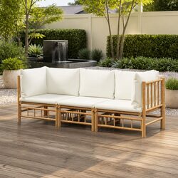 3 Piece Bamboo Garden Lounge Set with Dimensions and Specs