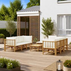 9-Piece Bamboo Garden Lounge Set with Cream Cushions - Specifications
