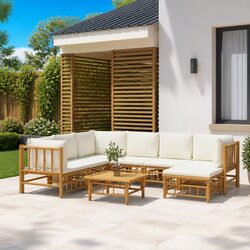 Specifications of 8-Piece Bamboo Lounge Set with Cream Cushions