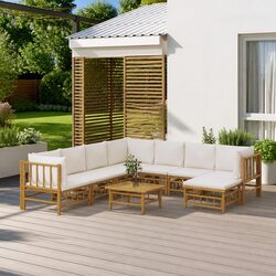 Bamboo Garden Lounge Set 9 Piece Outdoor Furniture Patio Sofa with Cushions