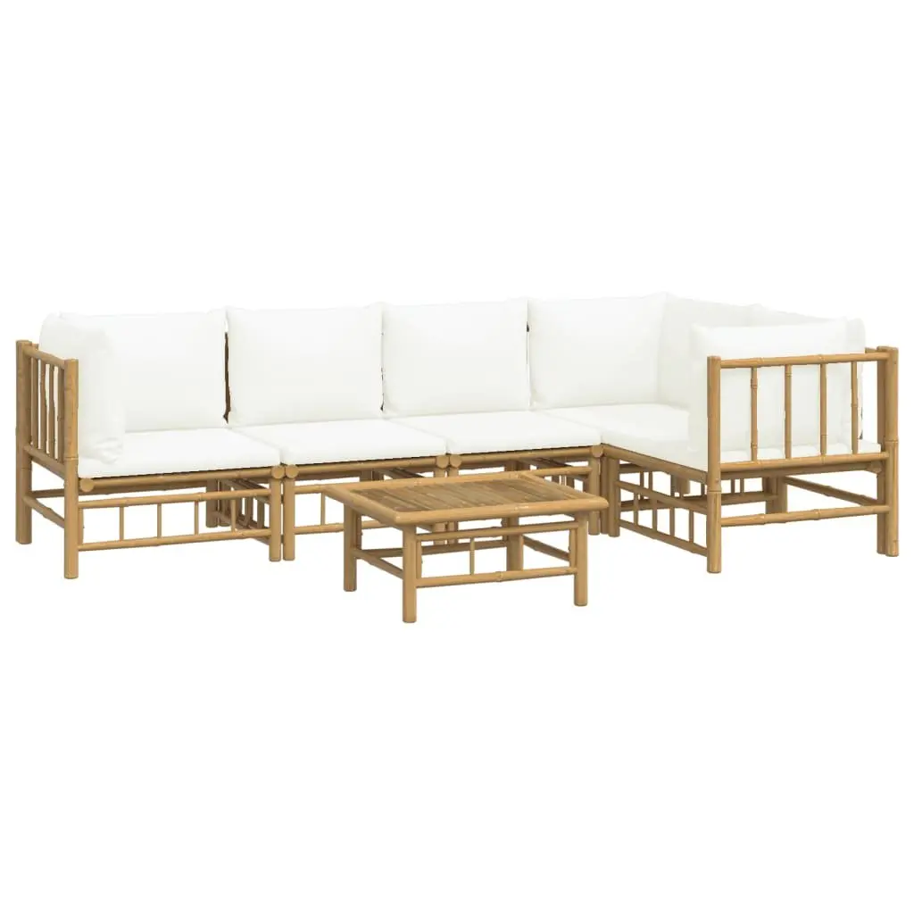 Bamboo Lounge Set Modular Outdoor Furniture for Garden and Patio 6 Piece with Cushioned Seating and Table