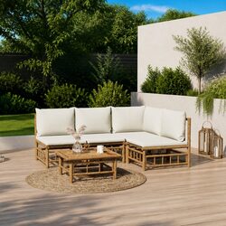 5 Piece Garden Lounge Set Outdoor Furniture Bamboo Sofa with Cushions