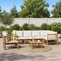 7 Piece Garden Lounge Set Outdoor Furniture Bamboo Modular Sofa with Cushions