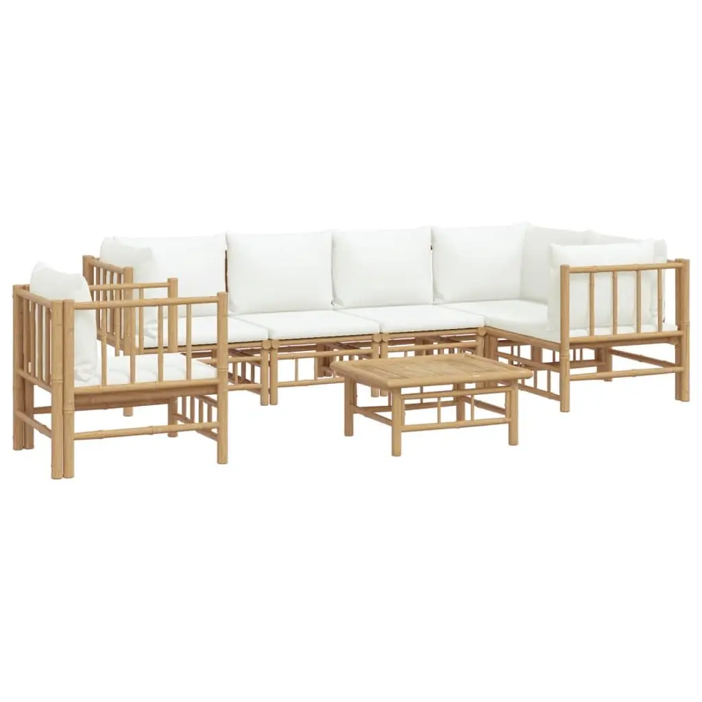 7 Piece Garden Lounge Set Outdoor Furniture Bamboo Modular Sofa with Cushions