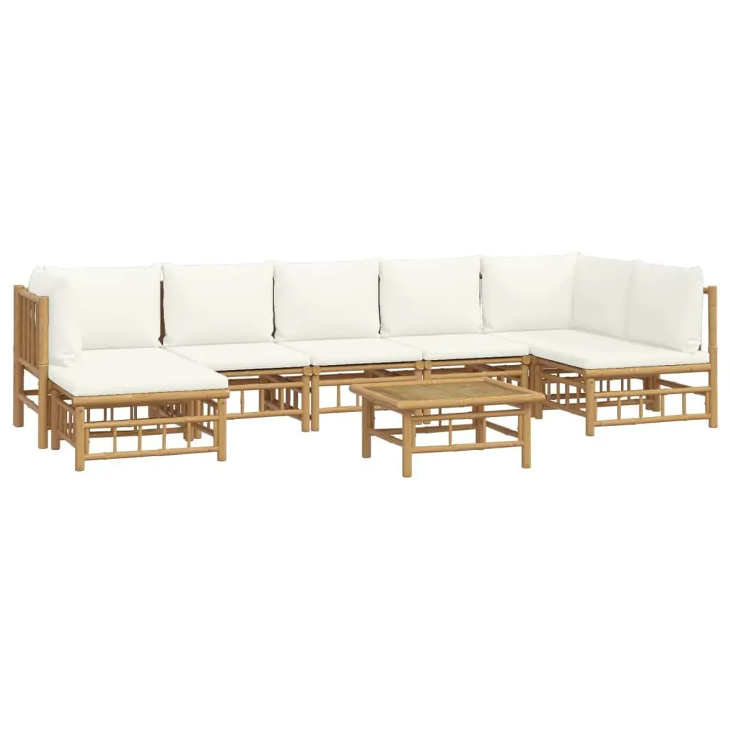 Bamboo Garden Lounge Set 8 Piece Outdoor Furniture Patio Garden Brown Cream Cushions