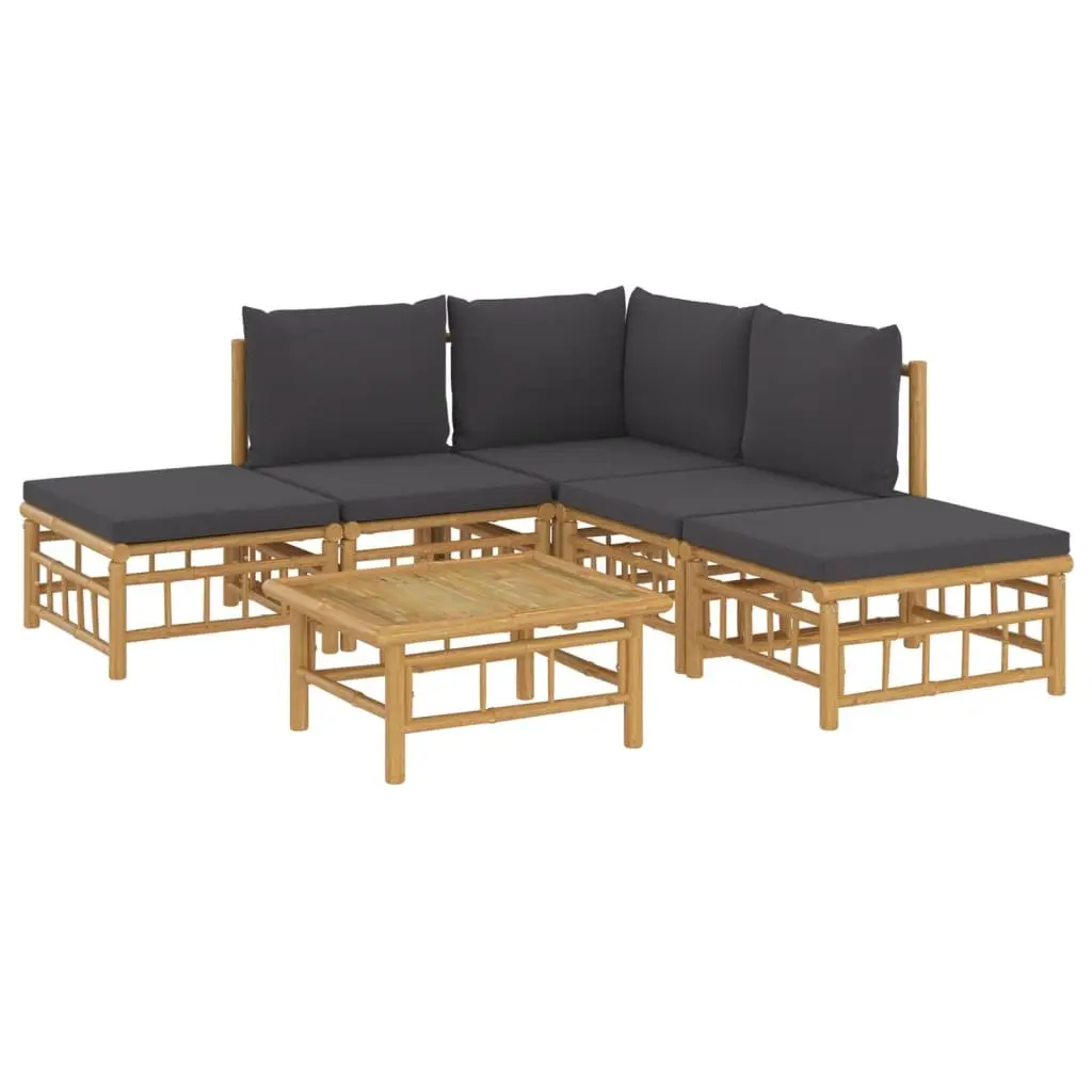 Bamboo Garden Lounge Set 6 Piece Outdoor Furniture Patio Sofa with Cushions