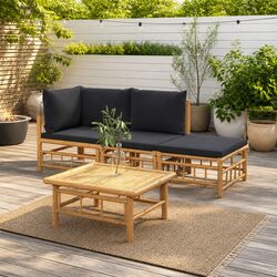 4-Piece Bamboo Garden Lounge Set with Cushions Details