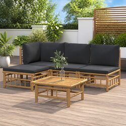 Bamboo Garden Lounge Set 5 Piece Outdoor Furniture with Cushions Brown