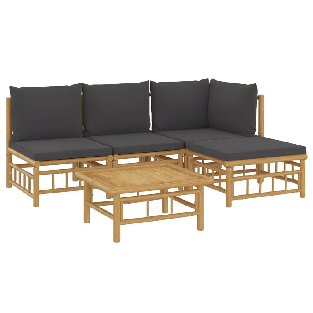 Bamboo Lounge Set Outdoor Furniture 5 Piece Brown