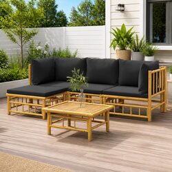 5-Piece Bamboo Garden Lounge Set with Cushions, Brown