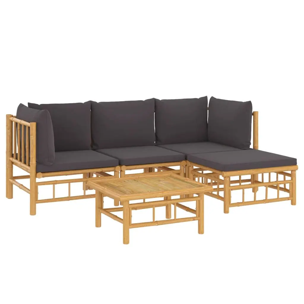 Bamboo Outdoor Lounge Set 5 Piece Furniture with Cushions Brown