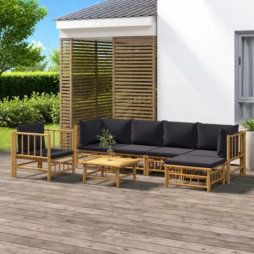 7 Piece Garden Lounge Set Outdoor Furniture Bamboo Sofa with Cushions Table