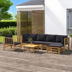 7 Piece Garden Lounge Set Outdoor Furniture Bamboo Sofa with Cushions Table