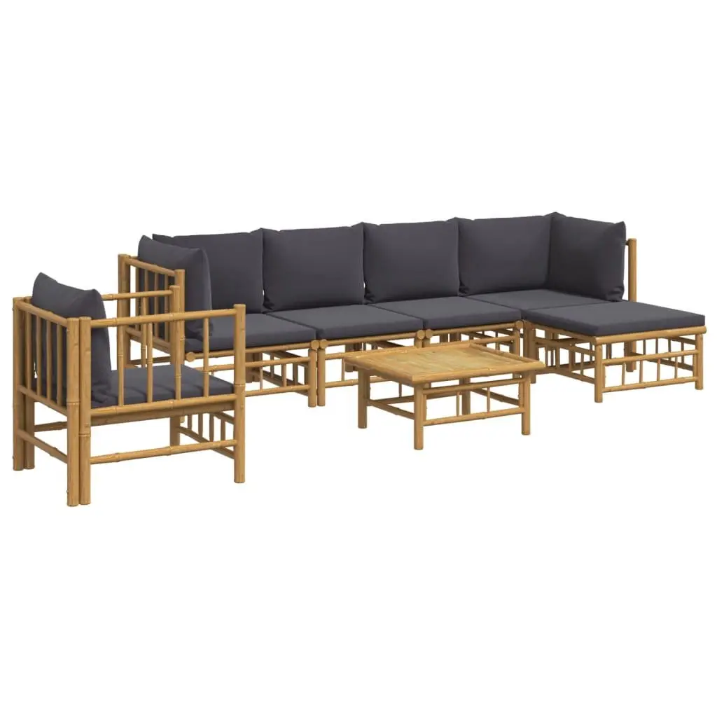 7 Piece Garden Lounge Set Outdoor Furniture Bamboo Sofa with Cushions Table