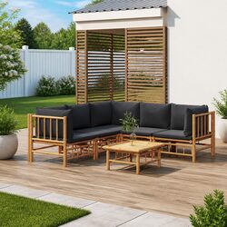 Bamboo Garden Lounge Set 6 Pieces Outdoor Furniture with Cushions Brown