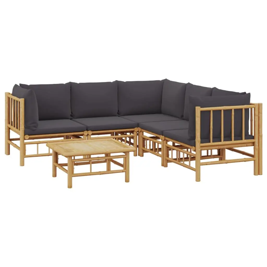 Bamboo Lounge Set 6 Pieces Outdoor Furniture for Patio Garden Brown