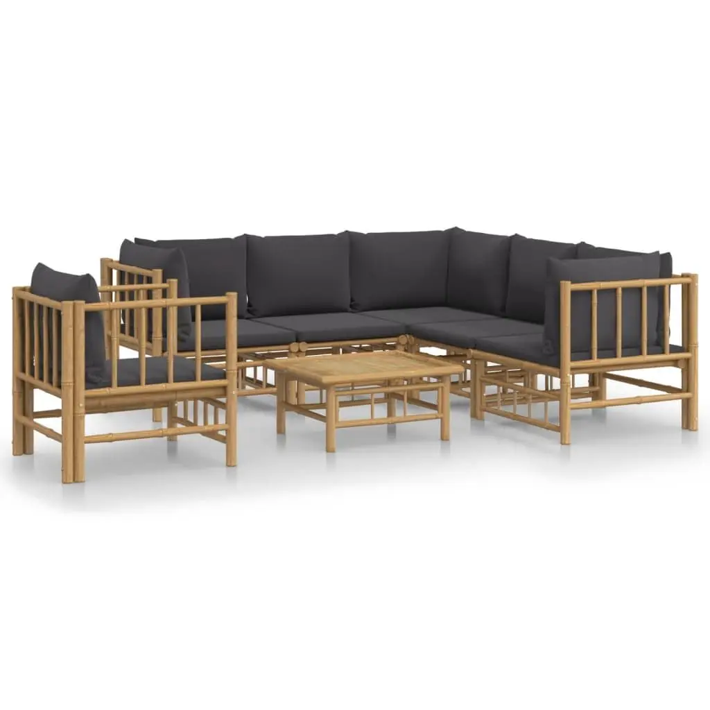 7 Piece Garden Lounge Set Bamboo Outdoor Furniture with Cushions Brown