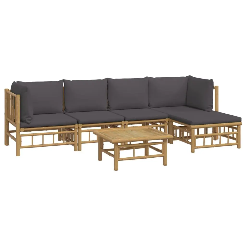 Garden Lounge Set 6 Piece Bamboo Outdoor Furniture with Cushions Patio Seating