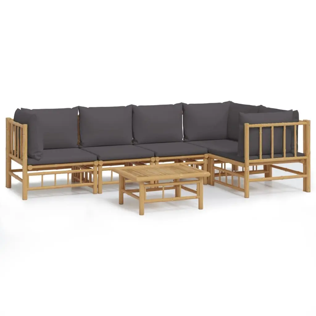 Bamboo Garden Lounge Set 6 Piece Outdoor Furniture with Cushions Brown