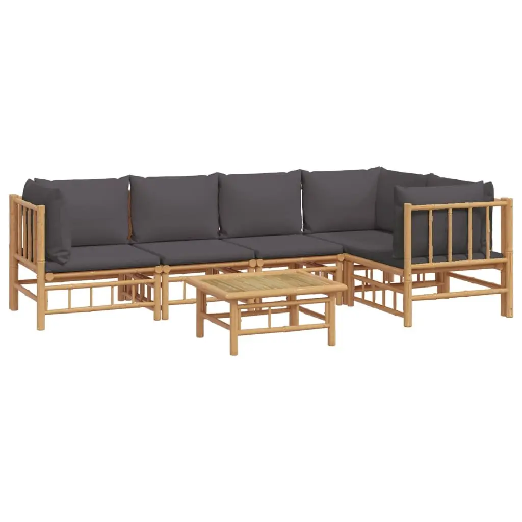 Bamboo Garden Lounge Set 6 Piece Outdoor Furniture with Cushions Brown