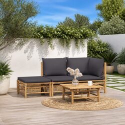 3-Piece Bamboo Garden Lounge Set with Cushions