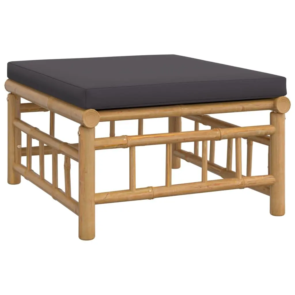 Bamboo Garden Lounge Set 3 Piece for Patio Outdoor Brown with Dark Grey Cushions