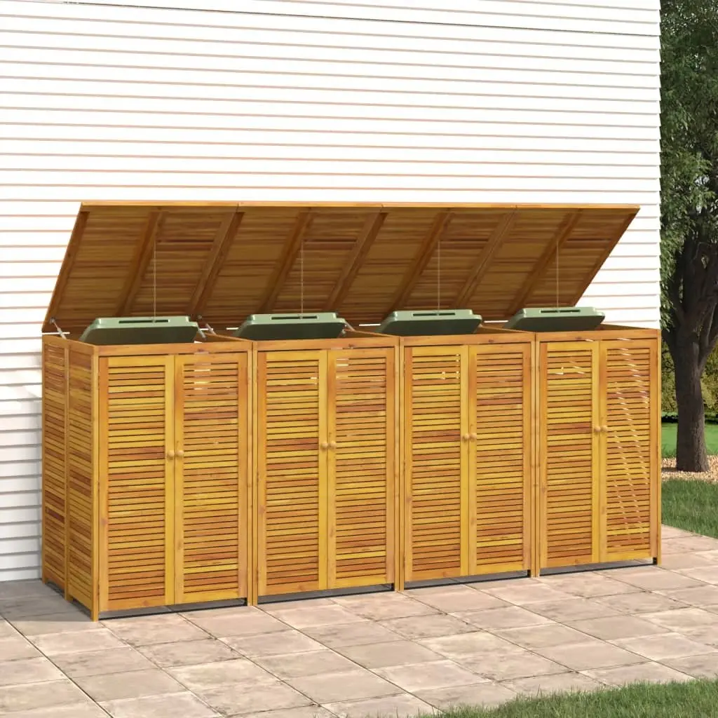 Quadruple Garbage Bin Shed Outdoor 280x89x117 cm Solid Acacia Wood Waste Container Enclosure
