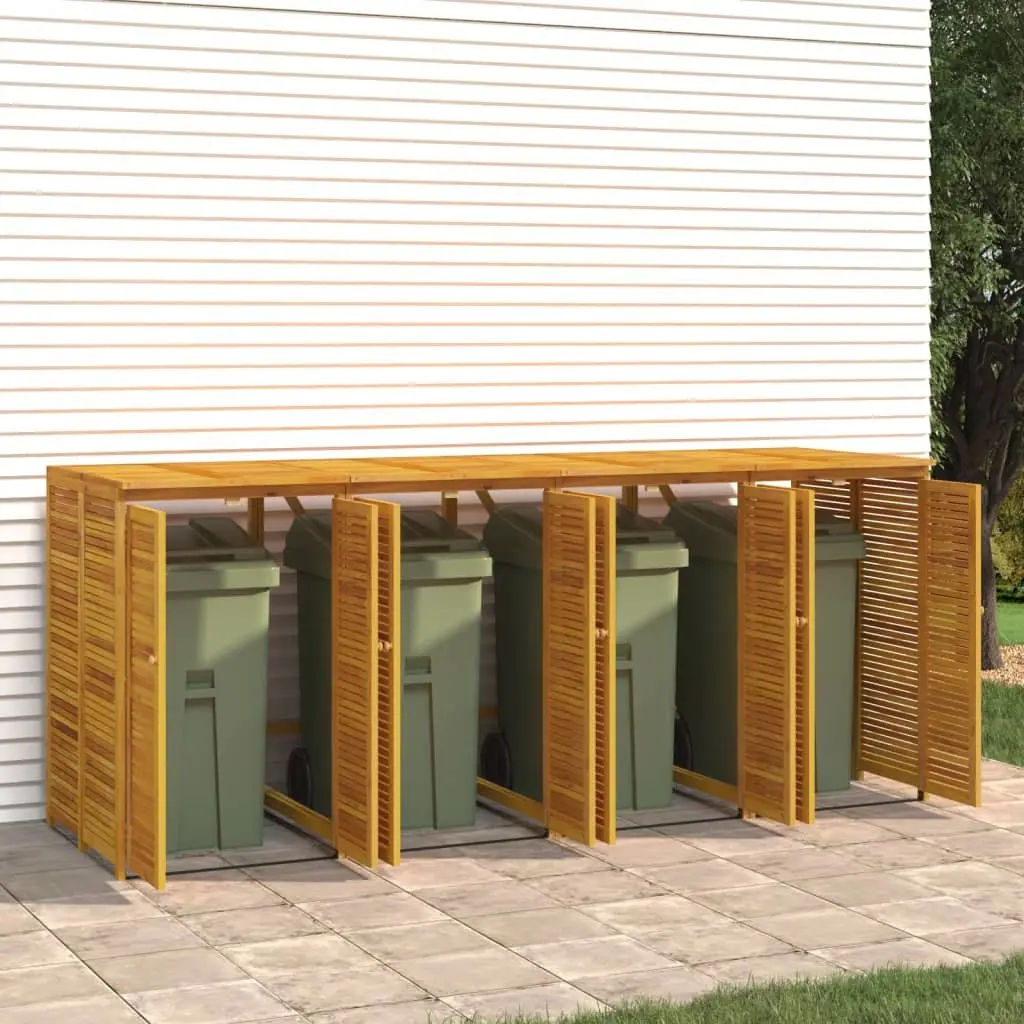 Quadruple Garbage Bin Shed Outdoor 280x89x117 cm Solid Acacia Wood Waste Container Enclosure
