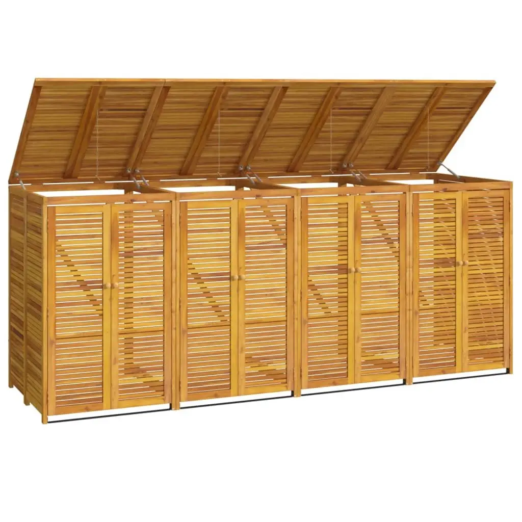 Quadruple Garbage Bin Shed Outdoor 280x89x117 cm Solid Acacia Wood Waste Container Enclosure
