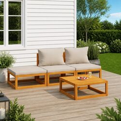4 Piece Garden Lounge Set: Solid Wood and Comfortable Cushions