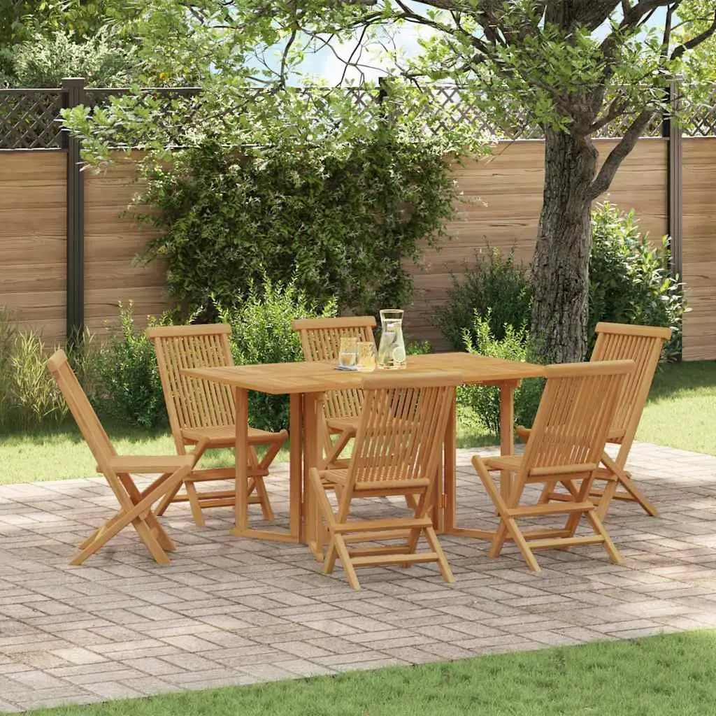Outdoor Dining Set 7 Pieces Brown Teak Wood Rectangular Table Chairs Garden