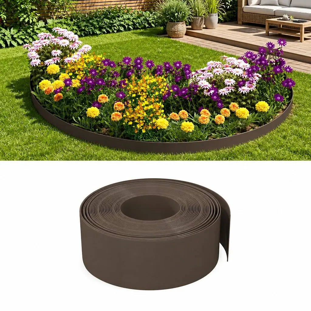 Garden Edging 3 pcs Brown 10 m 20 cm Flexible Lawn Border Flower Bed Edger
