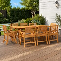 9-Piece Outdoor Dining Set: Solid Acacia Wood in Brown