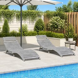 Foldable Sun Loungers - 2 pcs Grey Acacia Wood