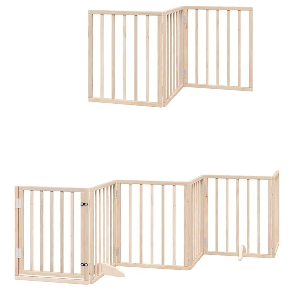 Foldable Pet Safety Gate 9 Panel 450cm Brown Poplar Wood for Living Room Kitchen Stairs Doorway