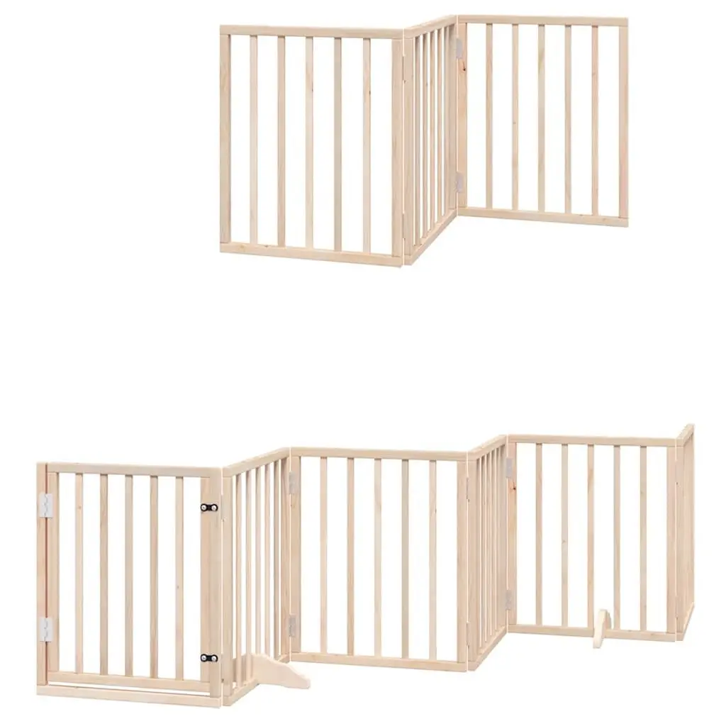 Foldable Dog Gate 15 Panel Enclosure 750cm Brown Poplar Wood Pet Barrier for Secure Activity Area