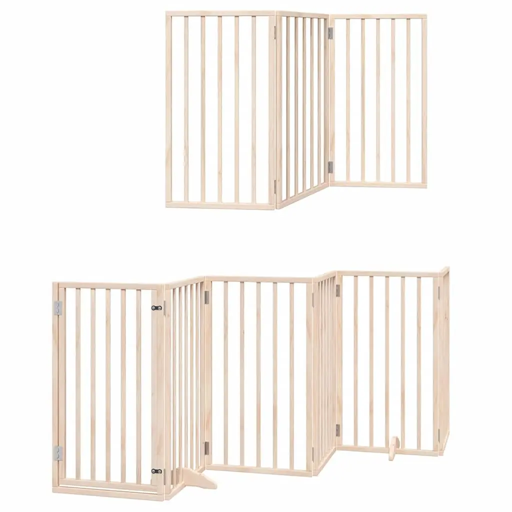 Dog Gate Foldable 9 Panels 450cm Poplar Wood Pet Safety Barrier with Door Lock