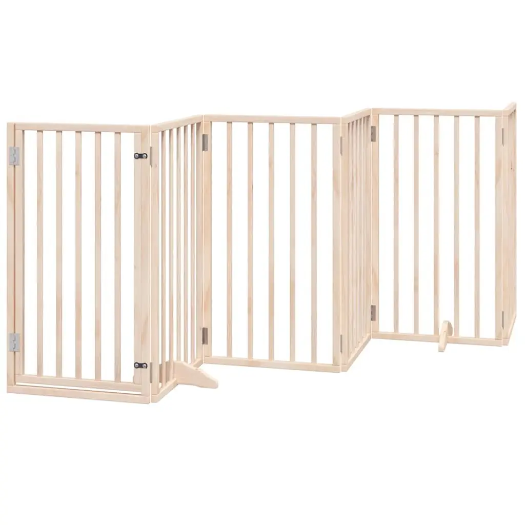 Dog Gate Foldable 9 Panels 450cm Poplar Wood Pet Safety Barrier with Door Lock