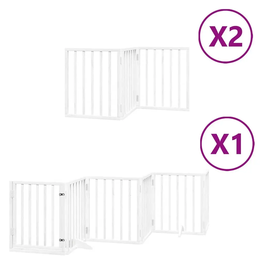 Dog Gate Foldable 12 Panels White Poplar Wood Pet Safety Barrier Door Lock