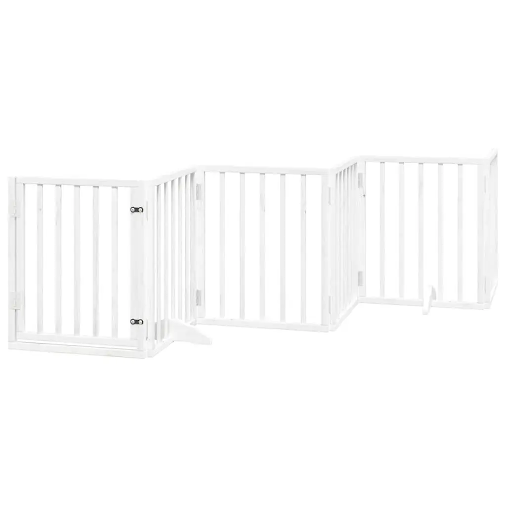 Dog Gate Foldable 12 Panels White Poplar Wood Pet Safety Barrier Door Lock