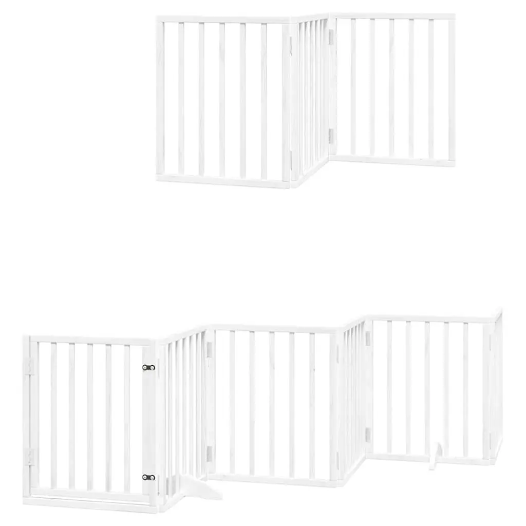 Foldable Dog Gate for Pets 15 Panel White Poplar Wood Safety Barrier for Indoor Use