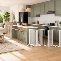 9-Panel Dog Safety Gate with Door - Poplar Wood Construction