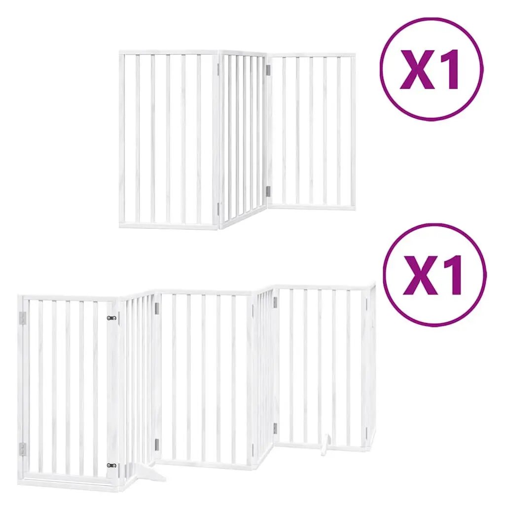 Dog Gate Foldable 9 Panels with Door White Poplar Wood Pet Safety Barrier Living Room Kitchen Stair Doorway