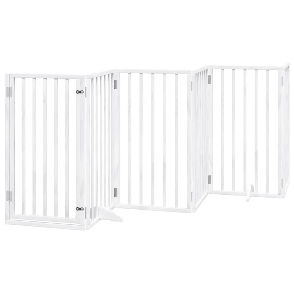 Dog Gate Foldable 9 Panels with Door White Poplar Wood Pet Safety Barrier Living Room Kitchen Stair Doorway