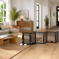 Dog Gate: Foldable 9 Panels, 450 cm Length, Black Wood