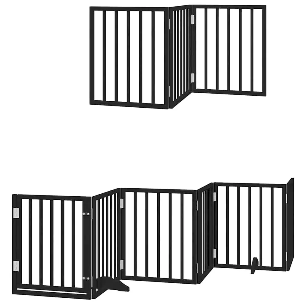 Dog Gate Foldable 12 Panels Black 600cm Poplar Wood Pet Safety Barrier Door