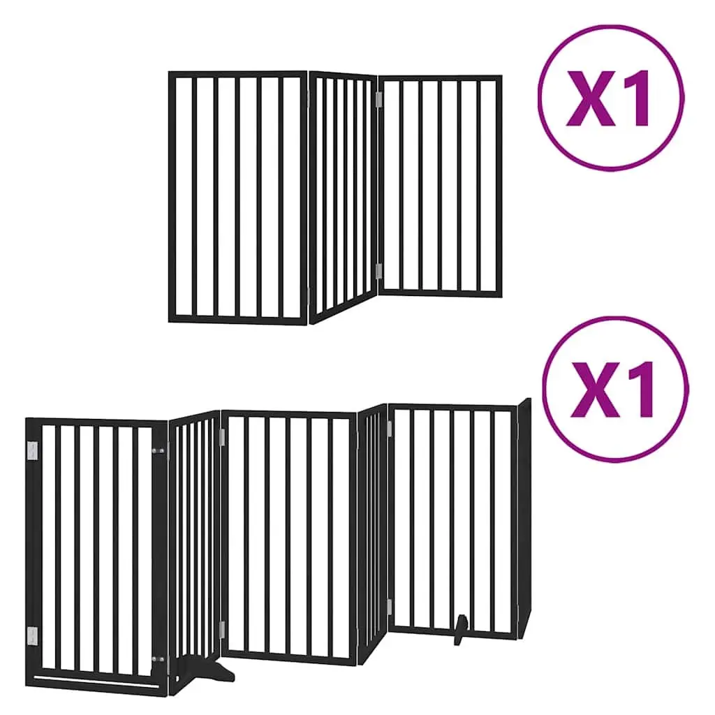 Foldable Dog Gate 9 Panel 450cm Black Poplar Wood Indoor Pet Barrier
