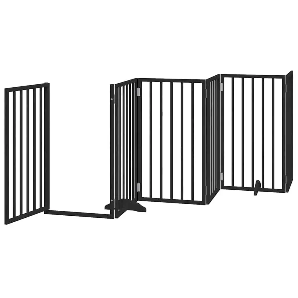Foldable Dog Gate 9 Panel 450cm Black Poplar Wood Indoor Pet Barrier