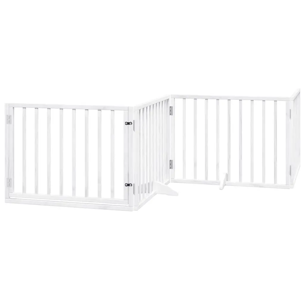 Dog Gate Foldable 6 Panels White Poplar Wood Pet Safety Barrier for Living Room Kitchen Stairs Doorways
