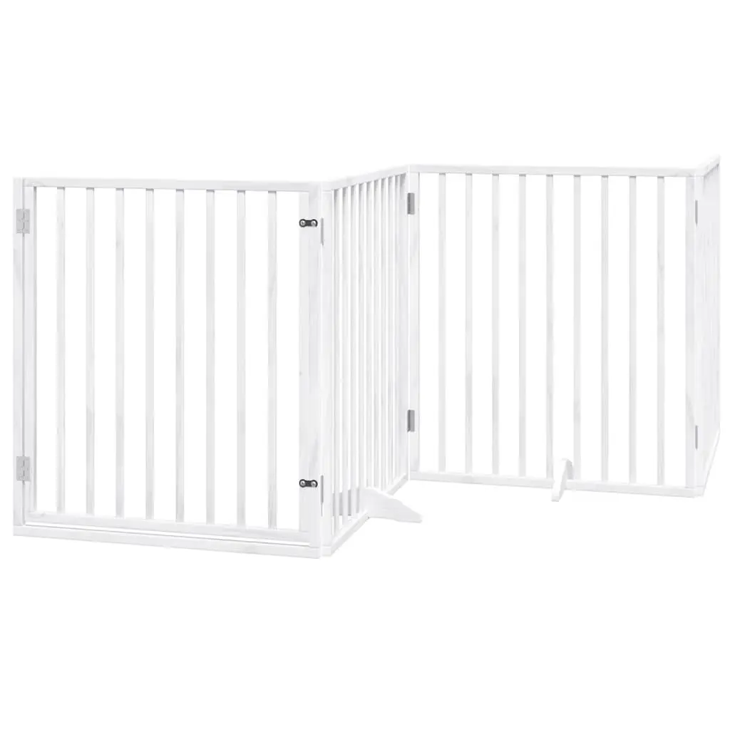 Dog Gate Foldable 6 Panels White Poplar Wood Pet Safety Barrier Enclosure